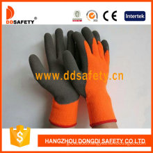 Fluorescence Acrylic Coating Grey Latex Gloves, Crinkle Finished (DKL441)